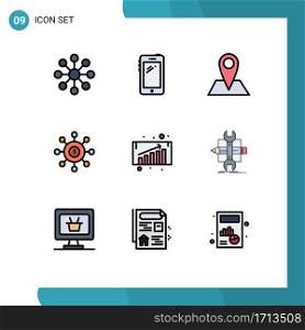 Universal Icon Symbols Group of 9 Modern Filledline Flat Colors of business growth, seeding, contact, connection, dollar Editable Vector Design Elements