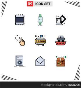 Universal Icon Symbols Group of 9 Modern Filledline Flat Colors of car, space, process, astronomy, gestures Editable Vector Design Elements