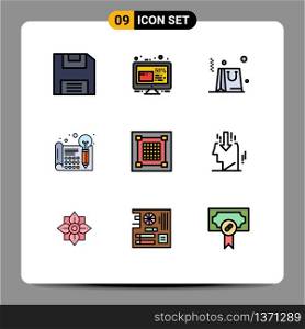 Universal Icon Symbols Group of 9 Modern Filledline Flat Colors of design, thinking, bag, processa, design Editable Vector Design Elements