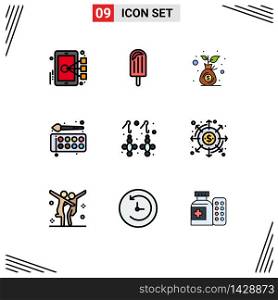 Universal Icon Symbols Group of 9 Modern Filledline Flat Colors of earring, education, budget, drawing, back to school Editable Vector Design Elements