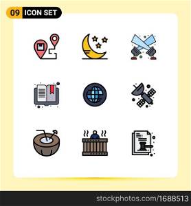 Universal Icon Symbols Group of 9 Modern Filledline Flat Colors of global, reading, flashlight, page, book Editable Vector Design Elements