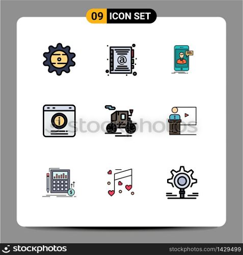 Universal Icon Symbols Group of 9 Modern Filledline Flat Colors of horse drawn vehicle, help, live chat, chat alert, bubble Editable Vector Design Elements