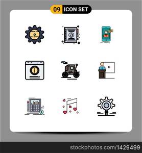 Universal Icon Symbols Group of 9 Modern Filledline Flat Colors of horse drawn vehicle, help, live chat, chat alert, bubble Editable Vector Design Elements