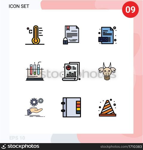 Universal Icon Symbols Group of 9 Modern Filledline Flat Colors of medical, test, document, lab, psd Editable Vector Design Elements