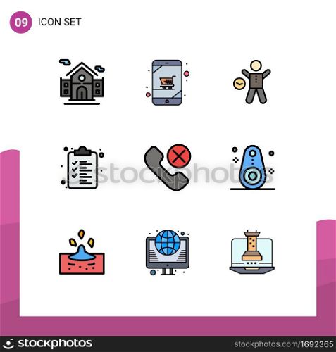 Universal Icon Symbols Group of 9 Modern Filledline Flat Colors of mobile, call, gym, clipboard, web Editable Vector Design Elements