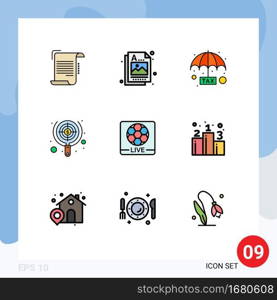 Universal Icon Symbols Group of 9 Modern Filledline Flat Colors of money, target, image, seo, protection Editable Vector Design Elements