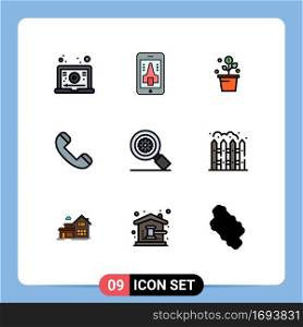 Universal Icon Symbols Group of 9 Modern Filledline Flat Colors of research, phone, growing, contact, plant Editable Vector Design Elements