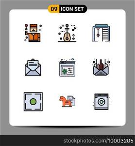 Universal Icon Symbols Group of 9 Modern Filledline Flat Colors of settings, web control, ring, text, mail Editable Vector Design Elements