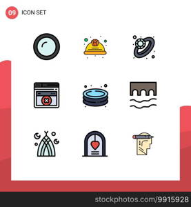 Universal Icon Symbols Group of 9 Modern Filledline Flat Colors of swim, errortechnology, labour, web, ring Editable Vector Design Elements