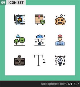 Universal Icon Symbols Group of 9 Modern Filledline Flat Colors of wifi, connect, halloween, antenna, evergreen tree Editable Vector Design Elements