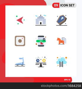 Universal Icon Symbols Group of 9 Modern Flat Colors of advantage, seo online, halloween, marketing, media Editable Vector Design Elements