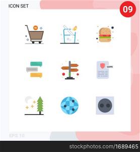 Universal Icon Symbols Group of 9 Modern Flat Colors of arrows, directions, fast food, talks, comments Editable Vector Design Elements