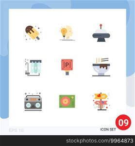 Universal Icon Symbols Group of 9 Modern Flat Colors of board, water, programming, purification, filter Editable Vector Design Elements