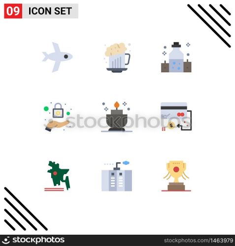 Universal Icon Symbols Group of 9 Modern Flat Colors of card, ent, oil, spa, security Editable Vector Design Elements