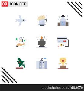 Universal Icon Symbols Group of 9 Modern Flat Colors of card, ent, oil, spa, security Editable Vector Design Elements