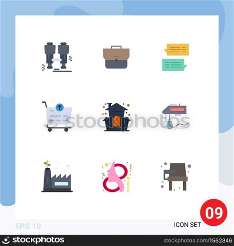 Universal Icon Symbols Group of 9 Modern Flat Colors of celebration, shopping cart, chat, ecommerce, conversations Editable Vector Design Elements