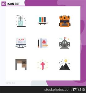 Universal Icon Symbols Group of 9 Modern Flat Colors of creative, business, folders, graph, hiking Editable Vector Design Elements