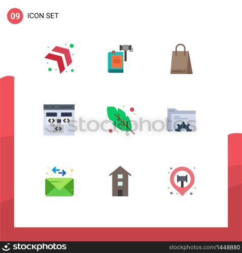 Universal Icon Symbols Group of 9 Modern Flat Colors of development, coding, hammer, browser, canada Editable Vector Design Elements