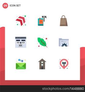 Universal Icon Symbols Group of 9 Modern Flat Colors of development, coding, hammer, browser, canada Editable Vector Design Elements