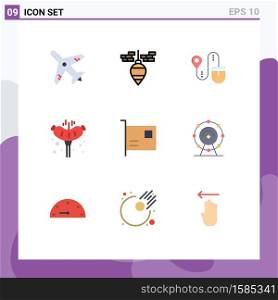 Universal Icon Symbols Group of 9 Modern Flat Colors of devices, card, location, camping, pork Editable Vector Design Elements