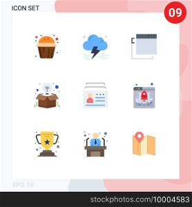 Universal Icon Symbols Group of 9 Modern Flat Colors of document, badge, apps, offer, idea Editable Vector Design Elements