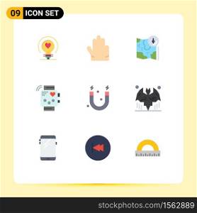 Universal Icon Symbols Group of 9 Modern Flat Colors of education, heartbeat, google, fitness, activity Editable Vector Design Elements