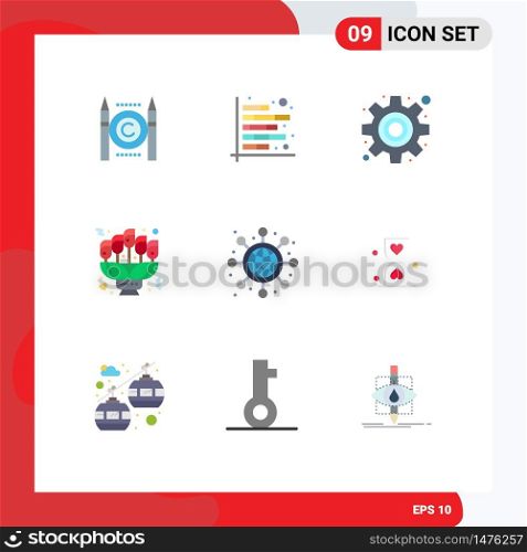 Universal Icon Symbols Group of 9 Modern Flat Colors of global, gift, report, love, bouquet Editable Vector Design Elements