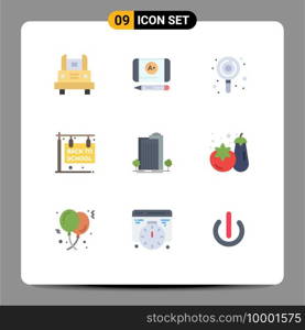 Universal Icon Symbols Group of 9 Modern Flat Colors of green, school, candy, hanging sign, back to school Editable Vector Design Elements