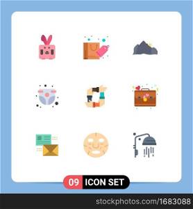 Universal Icon Symbols Group of 9 Modern Flat Colors of infant, child, hill, baby panty, scene Editable Vector Design Elements