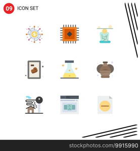 Universal Icon Symbols Group of 9 Modern Flat Colors of lab, flask, concentration, steak, beef Editable Vector Design Elements