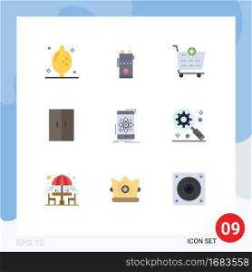 Universal Icon Symbols Group of 9 Modern Flat Colors of mobile, data, checkout, wardrobe, home Editable Vector Design Elements