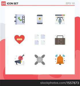 Universal Icon Symbols Group of 9 Modern Flat Colors of multiple, documents, illustration, like, heart Editable Vector Design Elements