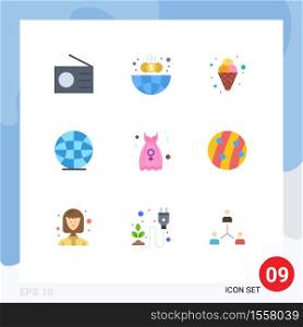 Universal Icon Symbols Group of 9 Modern Flat Colors of robe, clothes, carnival, world, globe Editable Vector Design Elements