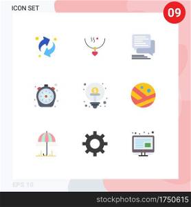 Universal Icon Symbols Group of 9 Modern Flat Colors of timer, kitchen, chat, food, bubble Editable Vector Design Elements