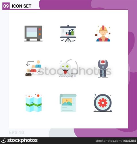 Universal Icon Symbols Group of 9 Modern Flat Colors of work, promotion, builder, ladder, advancement Editable Vector Design Elements
