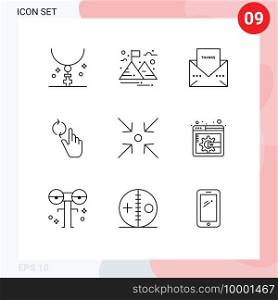 Universal Icon Symbols Group of 9 Modern Outlines of arrow, refresh, envelope, hand, thanksgiving Editable Vector Design Elements