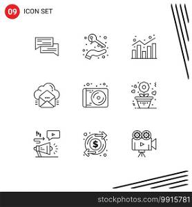 Universal Icon Symbols Group of 9 Modern Outlines of cloud, shopping, hand, report, analytics Editable Vector Design Elements