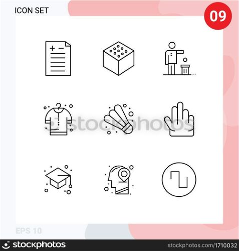 Universal Icon Symbols Group of 9 Modern Outlines of hand, sport, recycling, game, shopping Editable Vector Design Elements