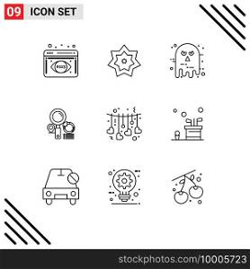 Universal Icon Symbols Group of 9 Modern Outlines of hanging, finder, avatar, location, scary Editable Vector Design Elements