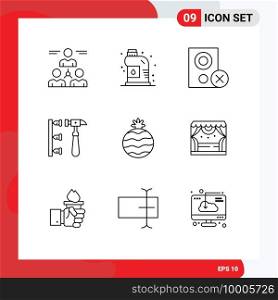 Universal Icon Symbols Group of 9 Modern Outlines of inefficient, erroneously, plumbing, screw, hardware Editable Vector Design Elements