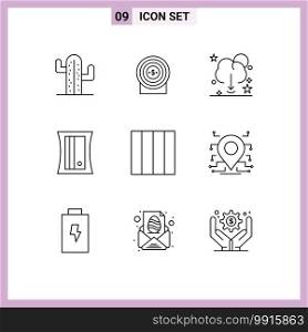 Universal Icon Symbols Group of 9 Modern Outlines of layout, tool, cloud, sharpener, server Editable Vector Design Elements