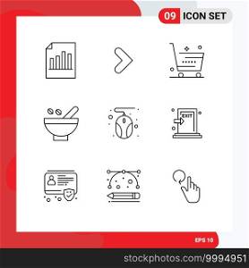 Universal Icon Symbols Group of 9 Modern Outlines of natural, herbs, direction, cosmetic herbs, shop Editable Vector Design Elements
