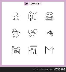 Universal Icon Symbols Group of 9 Modern Outlines of racket, shopping, earth, seo, cart Editable Vector Design Elements