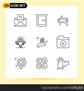Universal Icon Symbols Group of 9 Modern Outlines of scale, bulb, home gate, idea, smart Editable Vector Design Elements