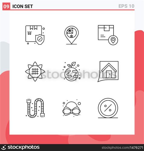 Universal Icon Symbols Group of 9 Modern Outlines of thanksgiving, flower, location, flora, placeholder Editable Vector Design Elements