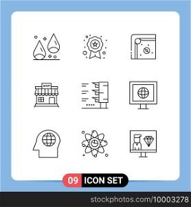 Universal Icon Symbols Group of 9 Modern Outlines of traffic, store, air hockey, online, shop Editable Vector Design Elements