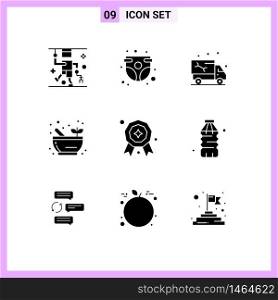 Universal Icon Symbols Group of 9 Modern Solid Glyphs of award, science, infant, bowl, plumbing Editable Vector Design Elements