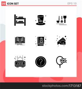 Universal Icon Symbols Group of 9 Modern Solid Glyphs of cancer, awareness, hotel, story, novel Editable Vector Design Elements