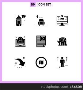Universal Icon Symbols Group of 9 Modern Solid Glyphs of data, reload, user, refresh, profile Editable Vector Design Elements