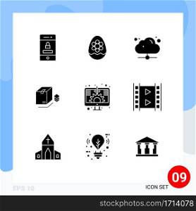 Universal Icon Symbols Group of 9 Modern Solid Glyphs of digital, packing, plant, surprize, online Editable Vector Design Elements